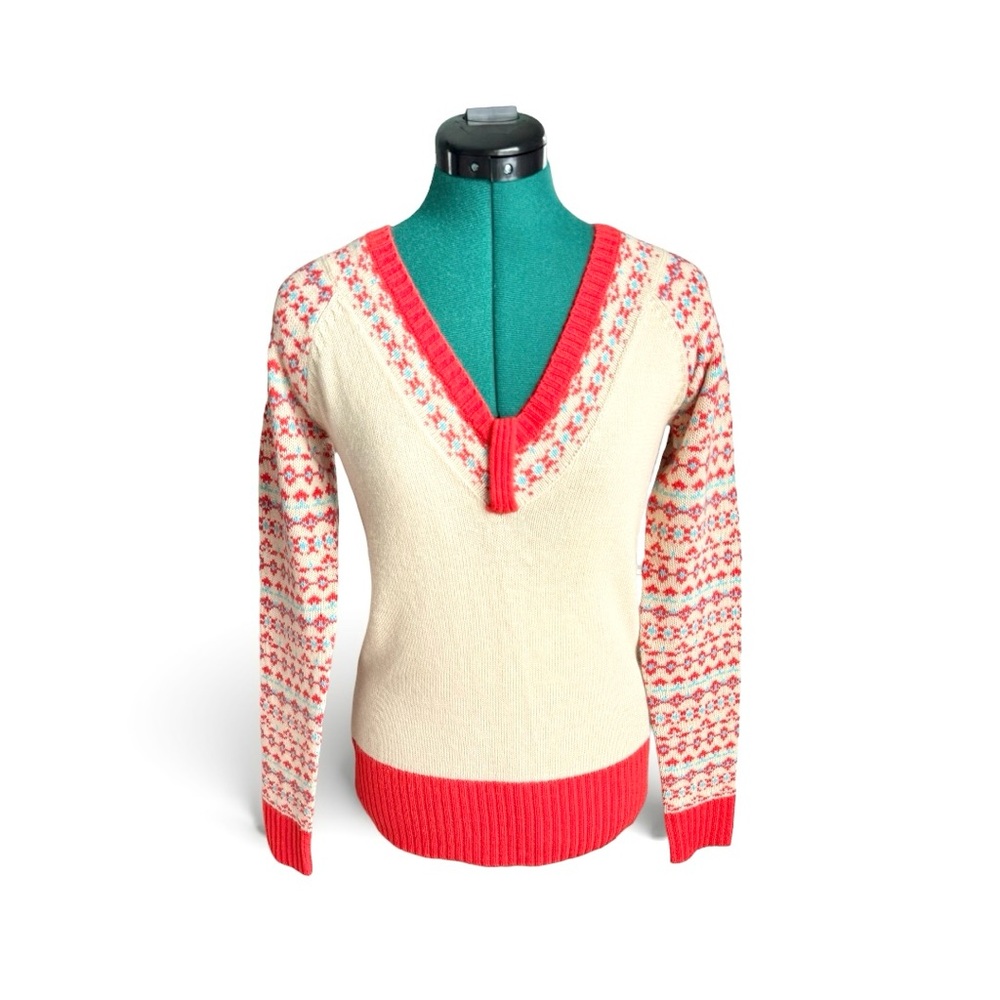 Urban Outfitters Cream and Orange V-Neck Sweater - Picture 6 of 12